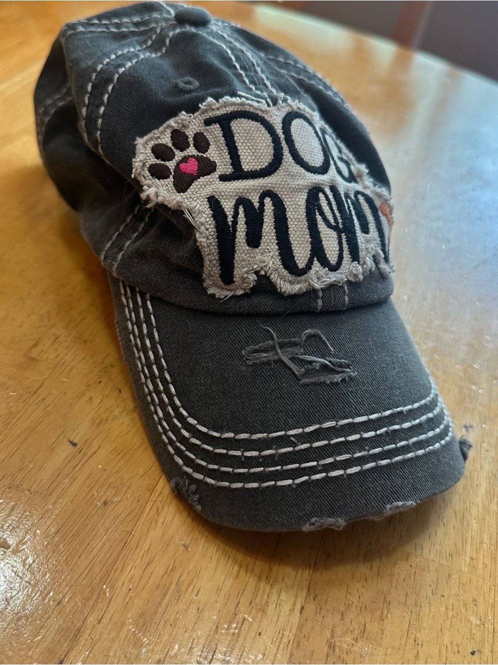 KBETHOS Dog Mom Distressed Baseball Cap - Black with Pink Accent
